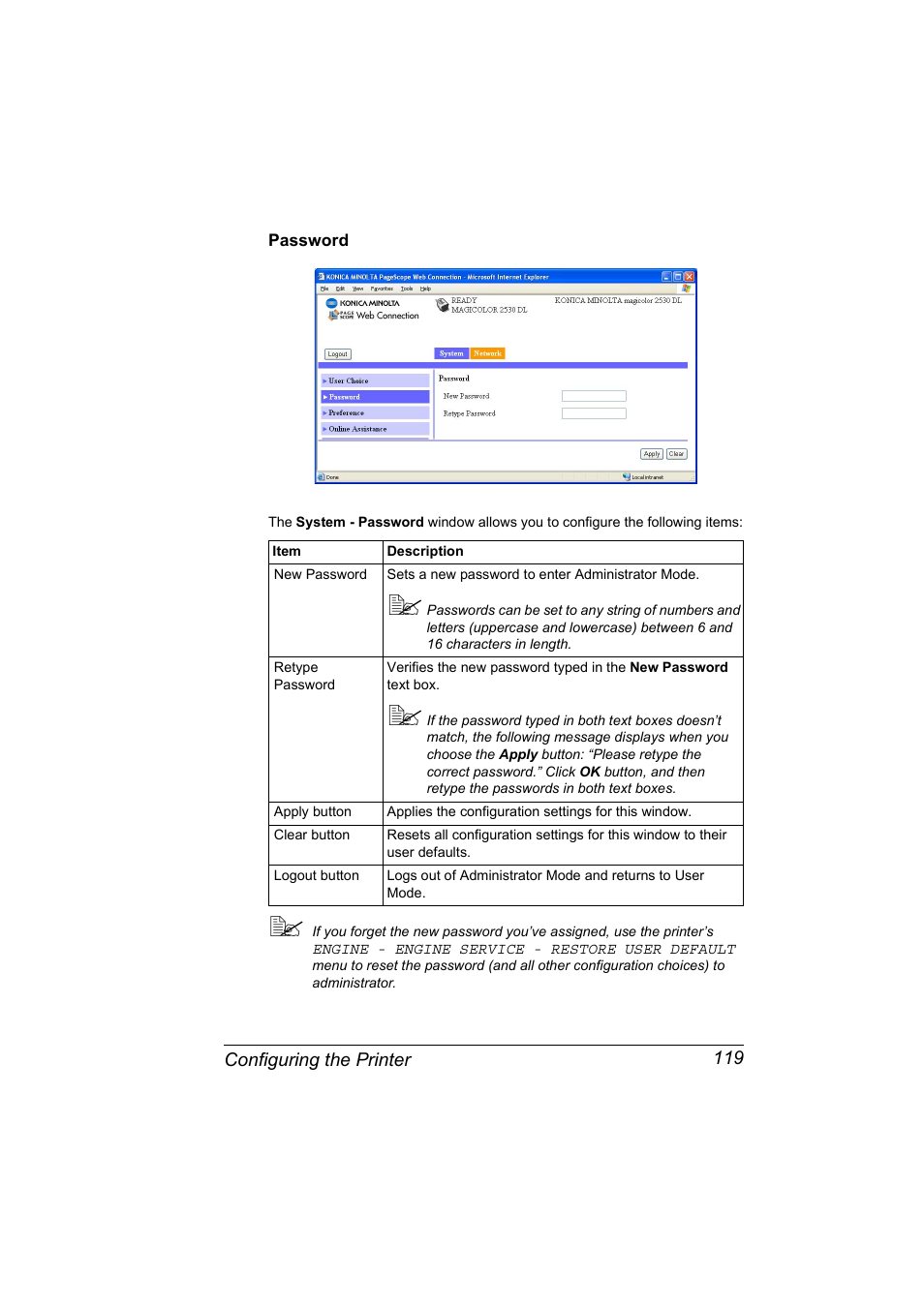 Password, Password 119 | Konica Minolta magicolor 2530 User Manual | Page 127 / 144