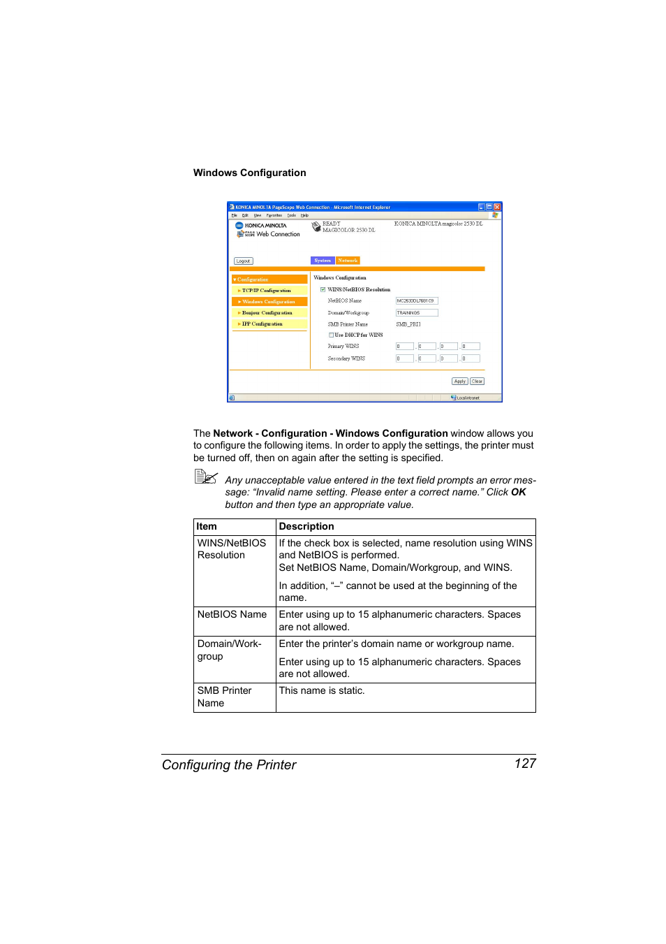Configuring the printer 127 | Konica Minolta magicolor 2530 User Manual | Page 135 / 144
