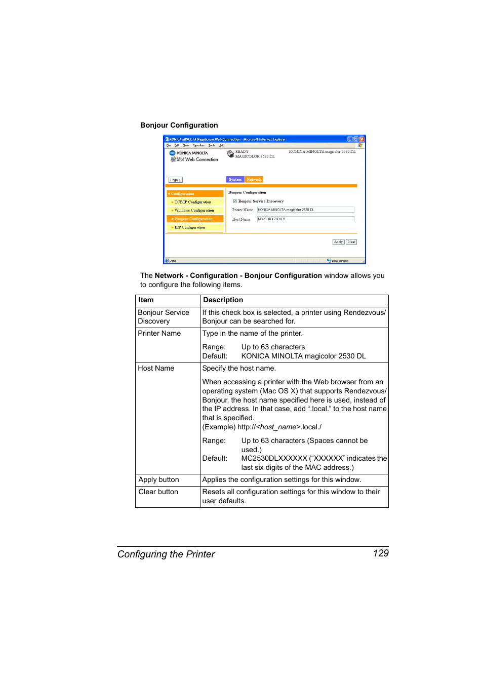 Configuring the printer 129 | Konica Minolta magicolor 2530 User Manual | Page 137 / 144