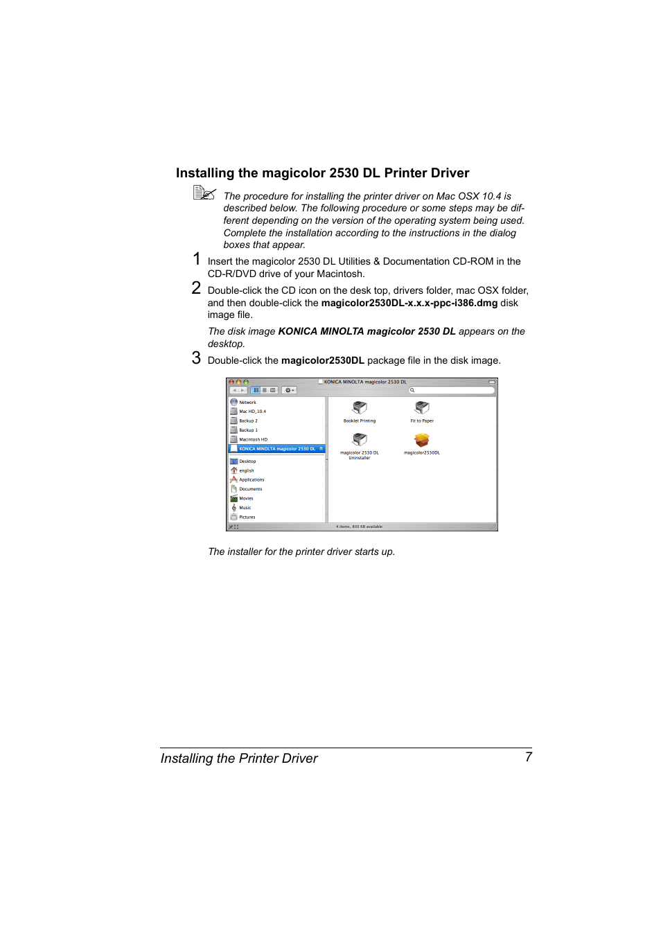 Installing the magicolor 2530 dl printer driver, Installing the magicolor 2530 dl printer driver 7 | Konica Minolta magicolor 2530 User Manual | Page 15 / 144