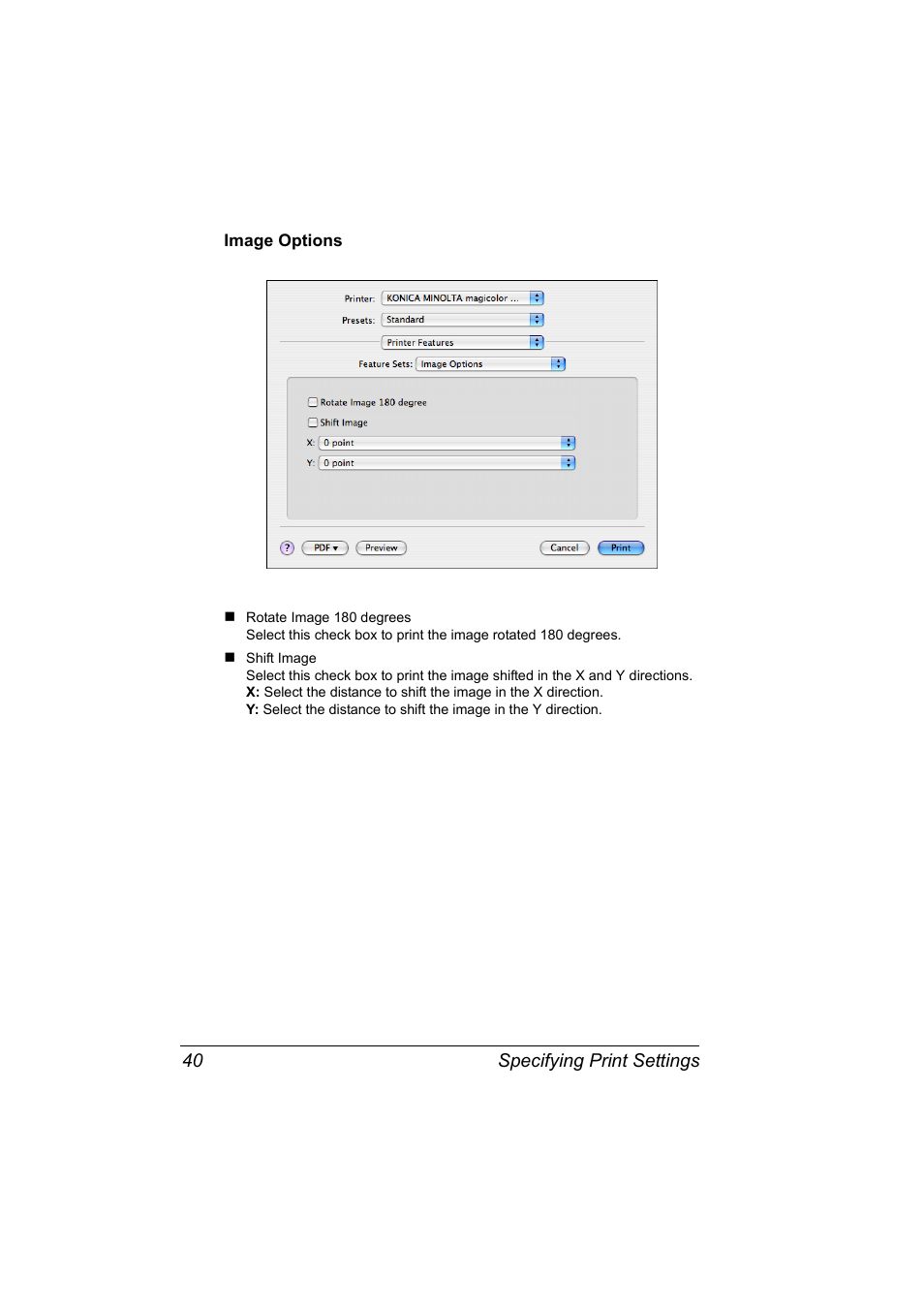 Image options, Image options 40 | Konica Minolta magicolor 2530 User Manual | Page 48 / 144