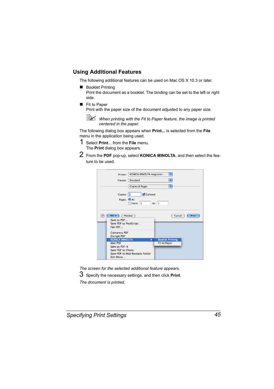 Using additional features, Using additional features 45 | Konica Minolta magicolor 2530 User Manual | Page 53 / 144