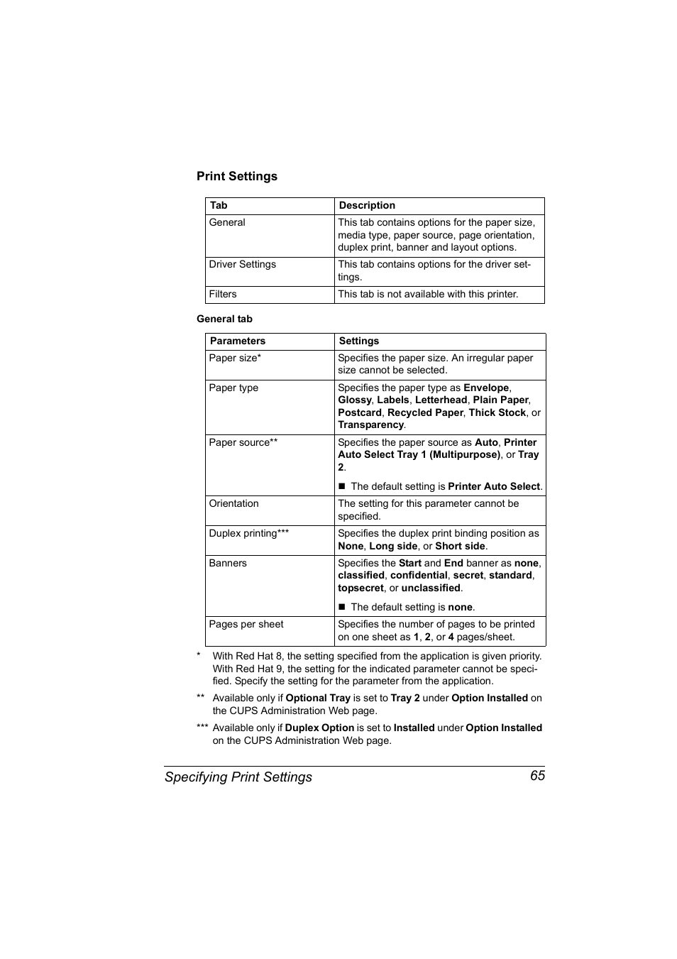 Print settings, Print settings 65, Specifying print settings 65 | Konica Minolta magicolor 2530 User Manual | Page 73 / 144