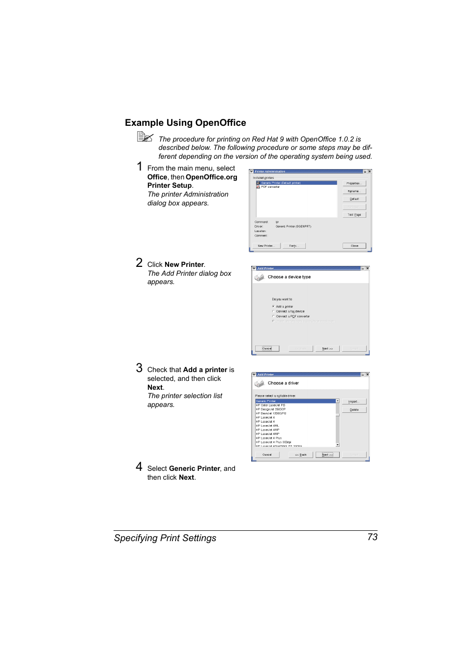 Example using openoffice, Example using openoffice 73 | Konica Minolta magicolor 2530 User Manual | Page 81 / 144