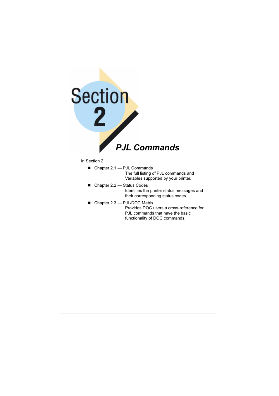Section 2, N 2: pjl commands, Pjl commands | Konica Minolta Magicolor 2350EN User Manual | Page 23 / 82