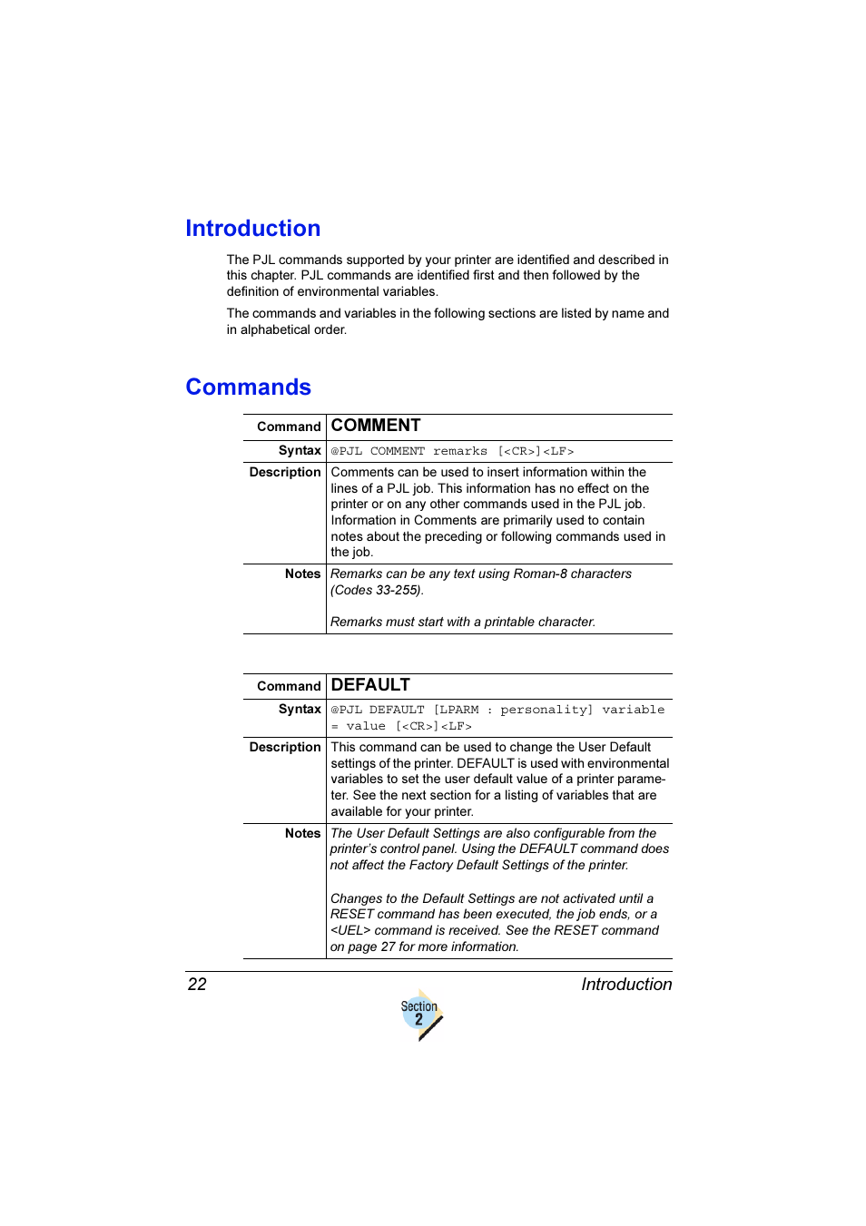 Introduction, Commands, Sectio | Konica Minolta Magicolor 2350EN User Manual | Page 26 / 82