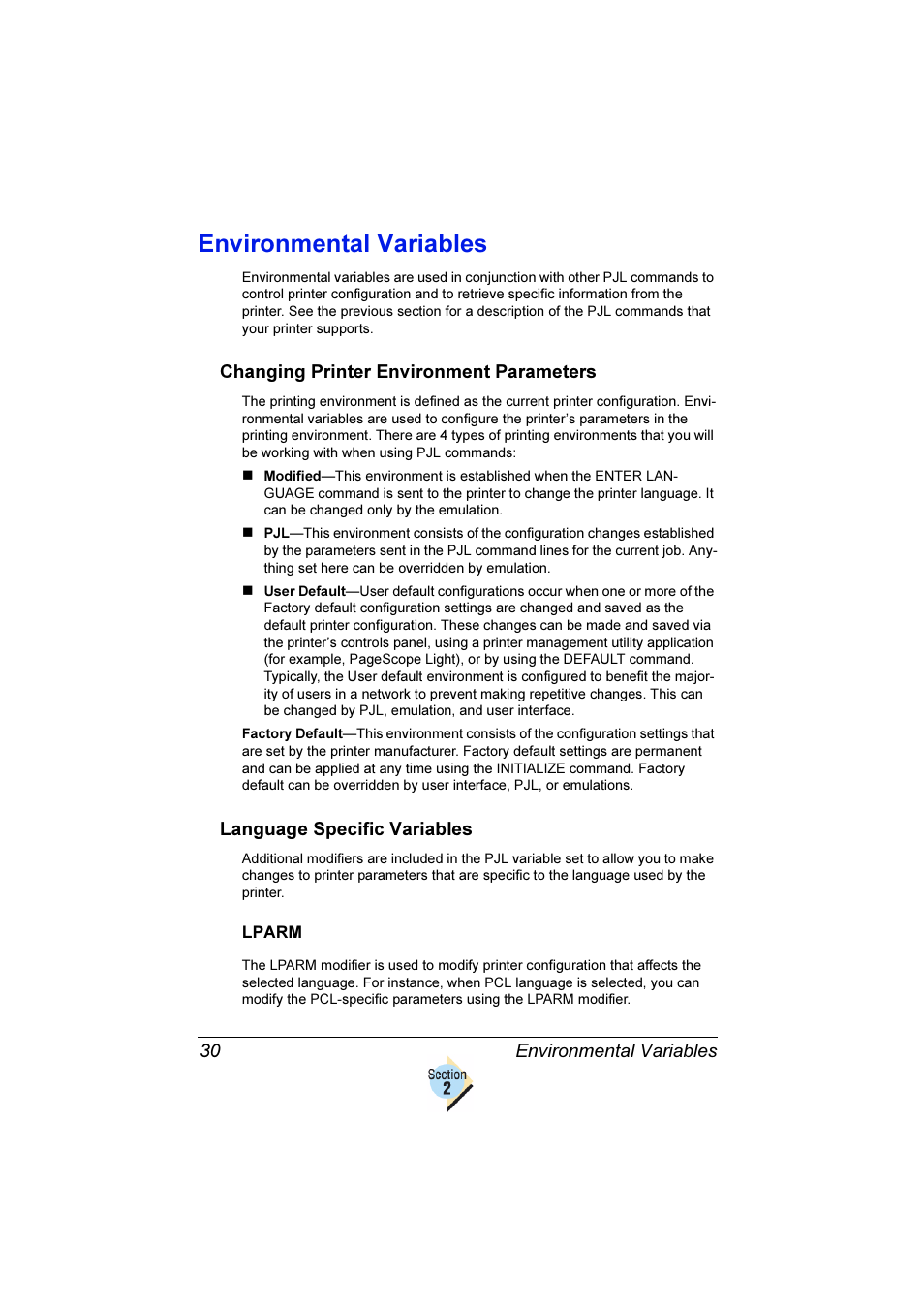 Environmental variables | Konica Minolta Magicolor 2350EN User Manual | Page 34 / 82