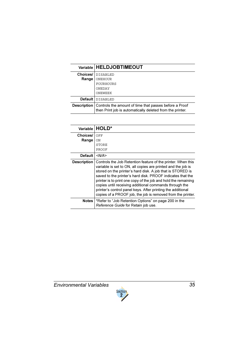 Environmental variables 35, Heldjobtimeout, Hold | Konica Minolta Magicolor 2350EN User Manual | Page 39 / 82