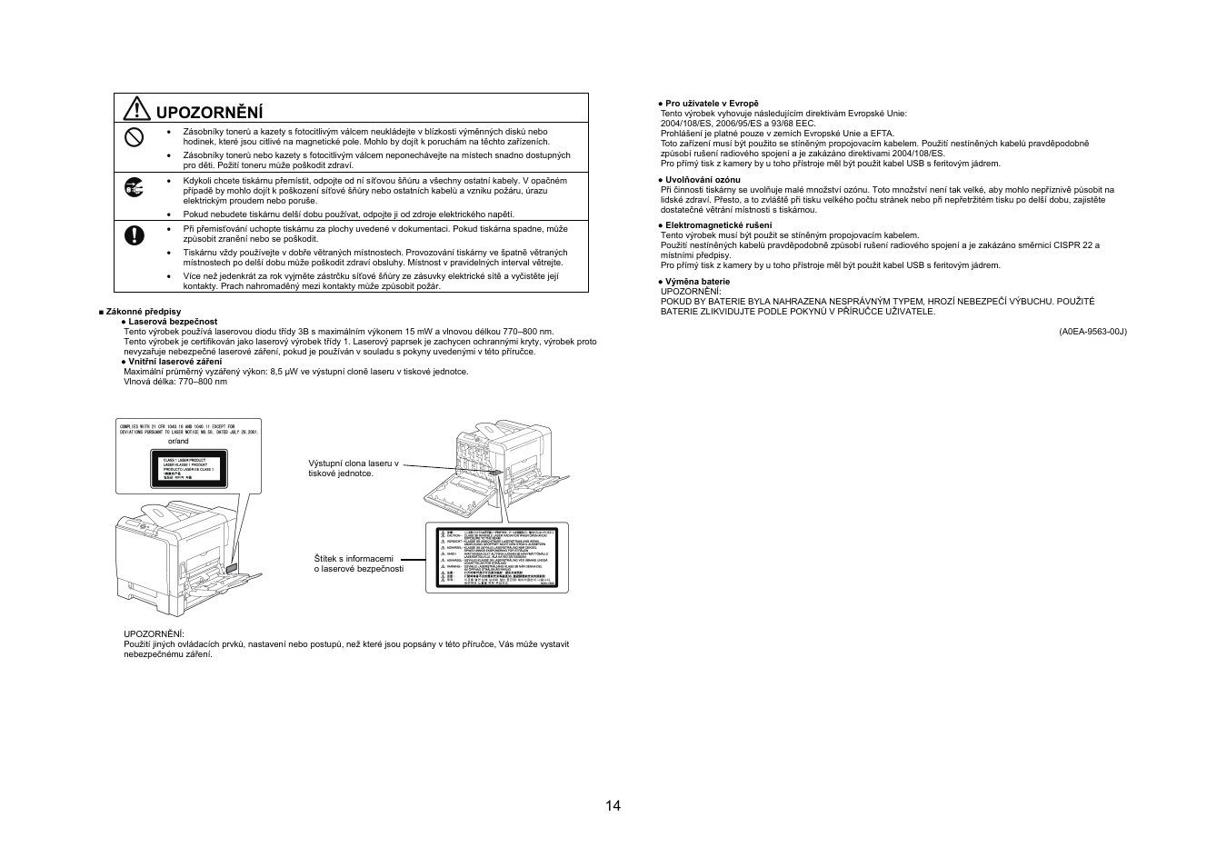 Upozornění | Konica Minolta bizhub C31P User Manual | Page 15 / 40