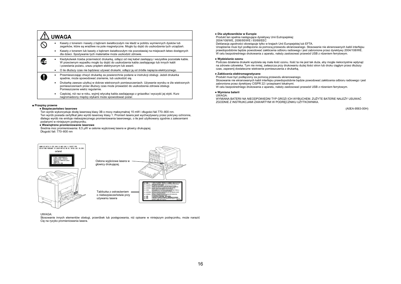 Uwaga | Konica Minolta bizhub C31P User Manual | Page 17 / 40