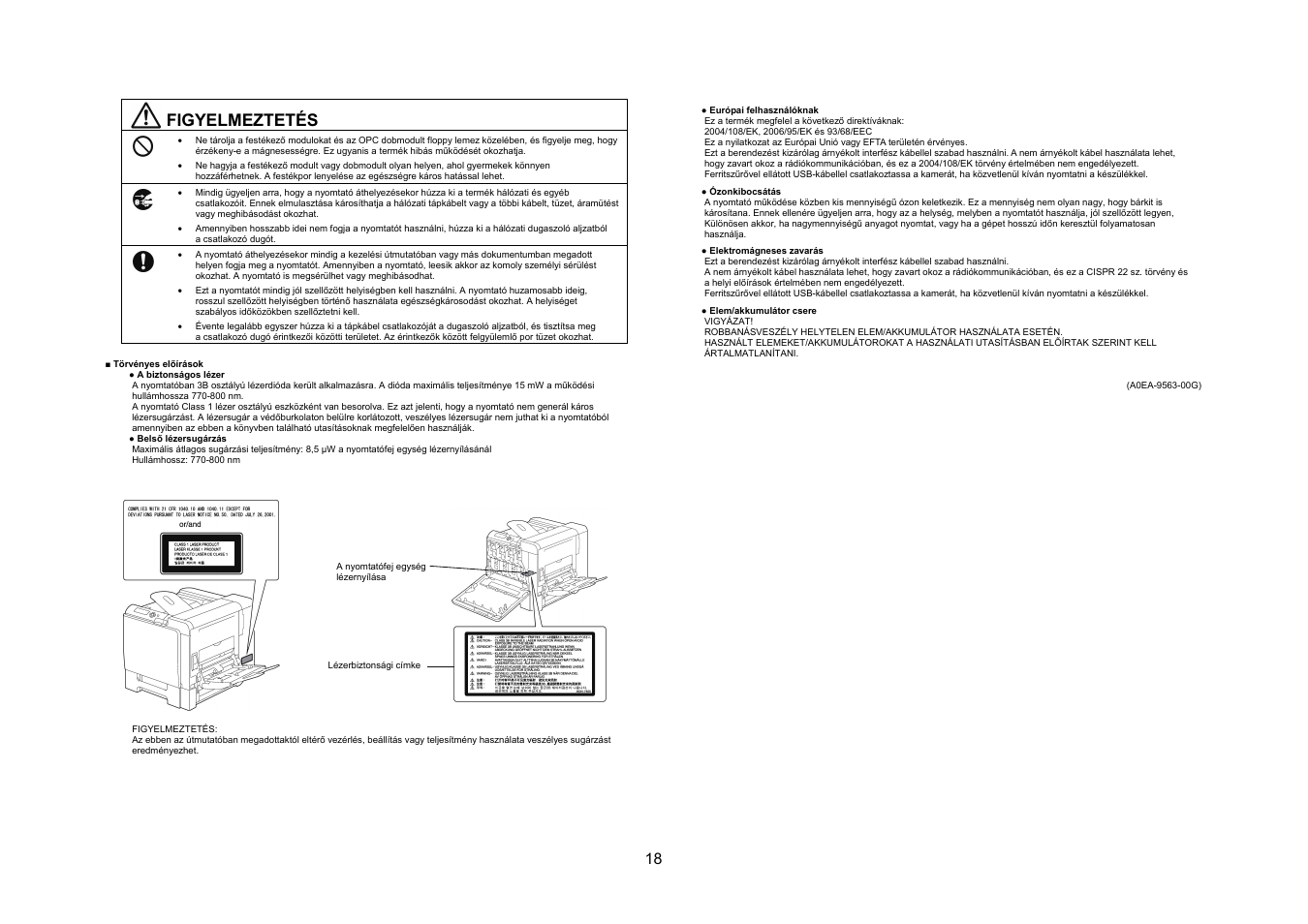 Figyelmeztetés | Konica Minolta bizhub C31P User Manual | Page 19 / 40