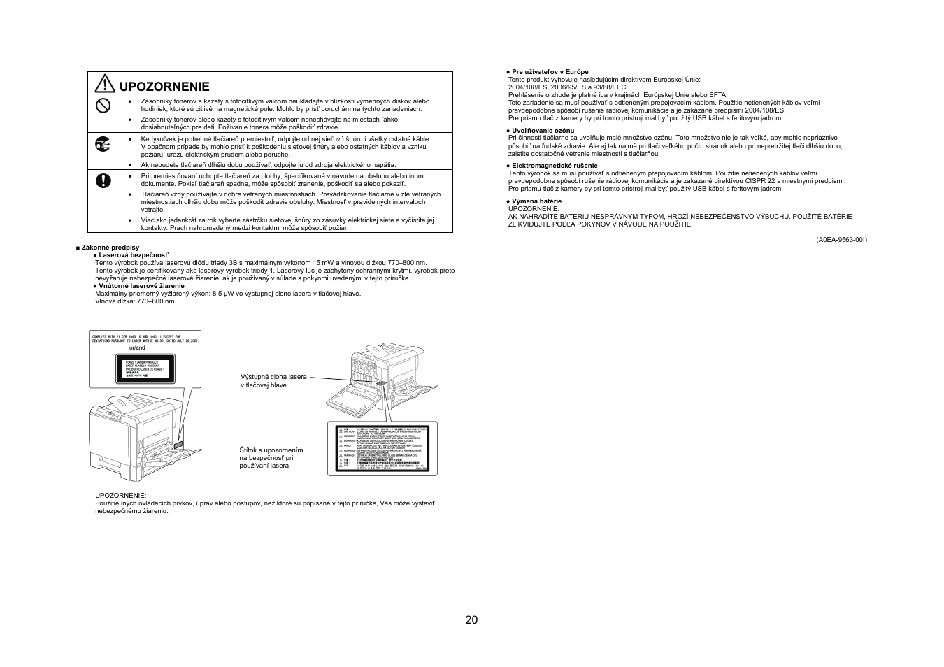 Upozornenie | Konica Minolta bizhub C31P User Manual | Page 21 / 40