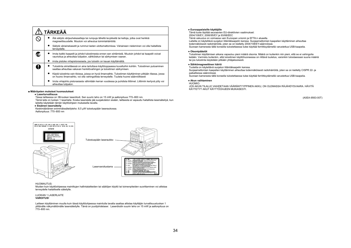Tärkeää | Konica Minolta bizhub C31P User Manual | Page 35 / 40
