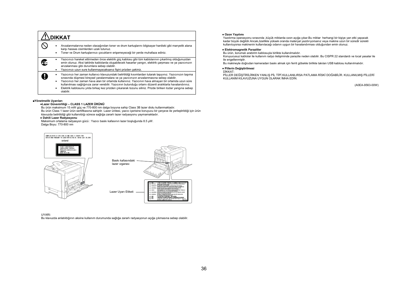 Dikkat | Konica Minolta bizhub C31P User Manual | Page 37 / 40