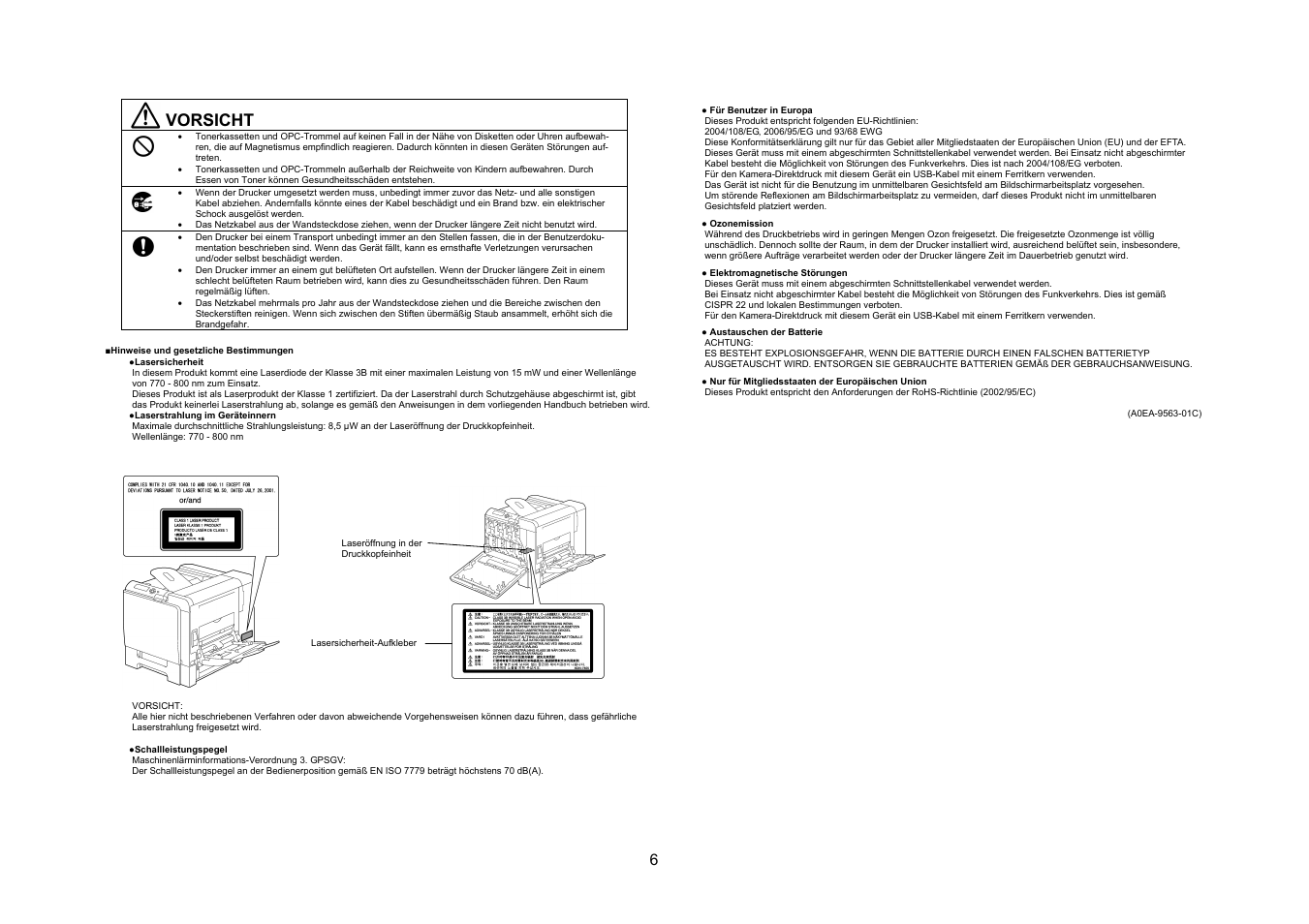 Vorsicht | Konica Minolta bizhub C31P User Manual | Page 7 / 40