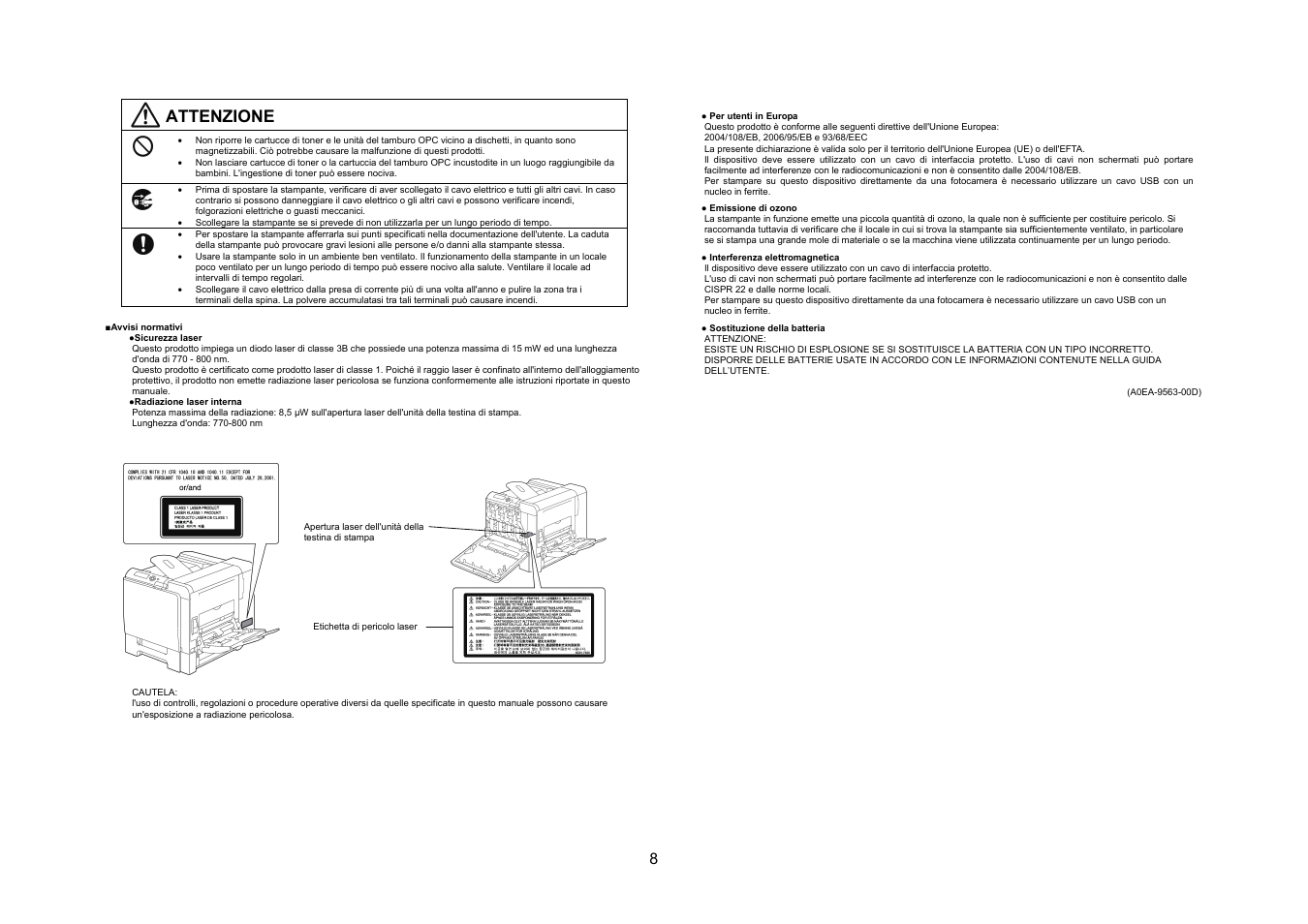 Attenzione | Konica Minolta bizhub C31P User Manual | Page 9 / 40