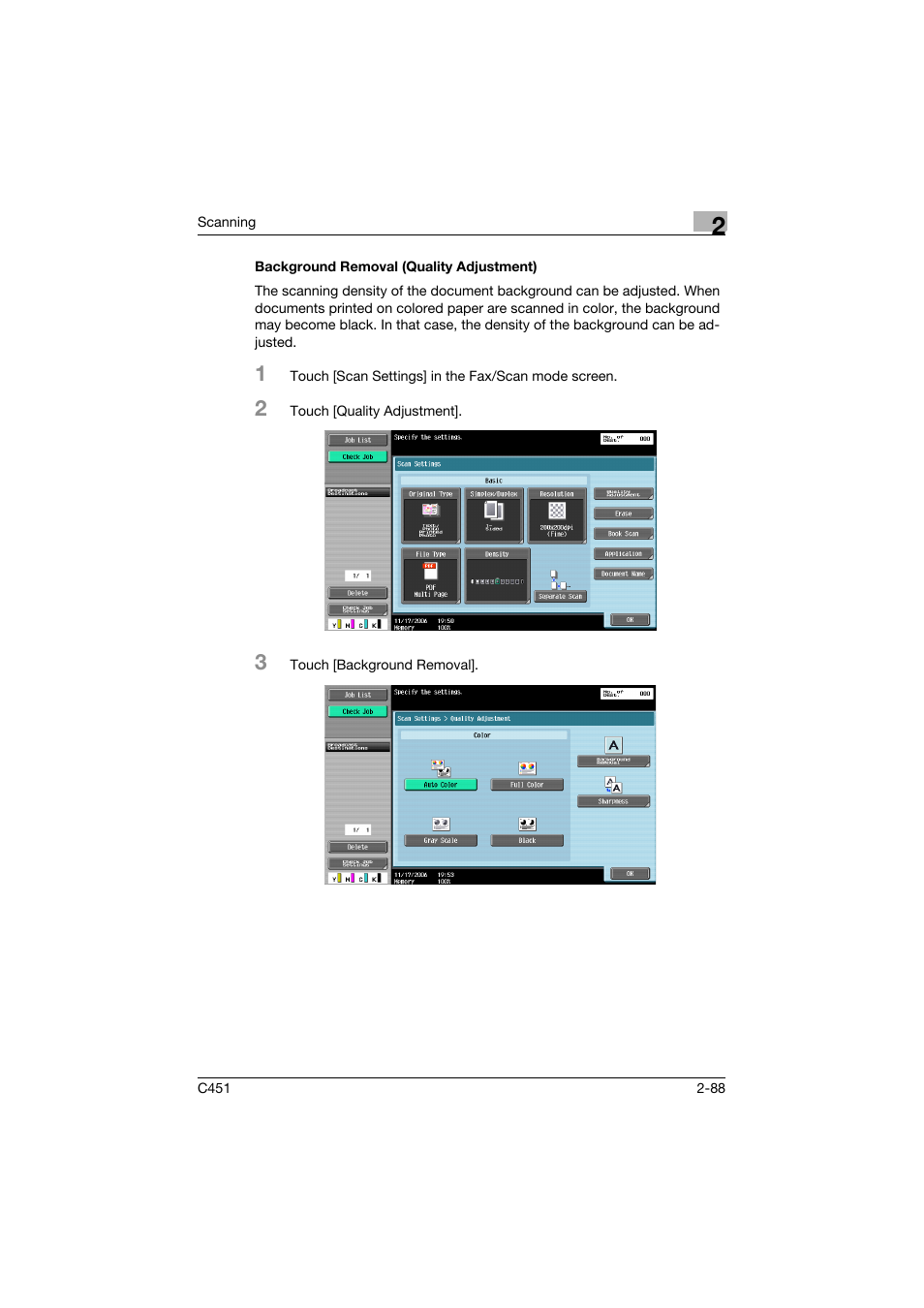 Background removal (quality adjustment), Background removal (quality adjustment) -88 | Konica Minolta bizhub C451 User Manual | Page 127 / 413