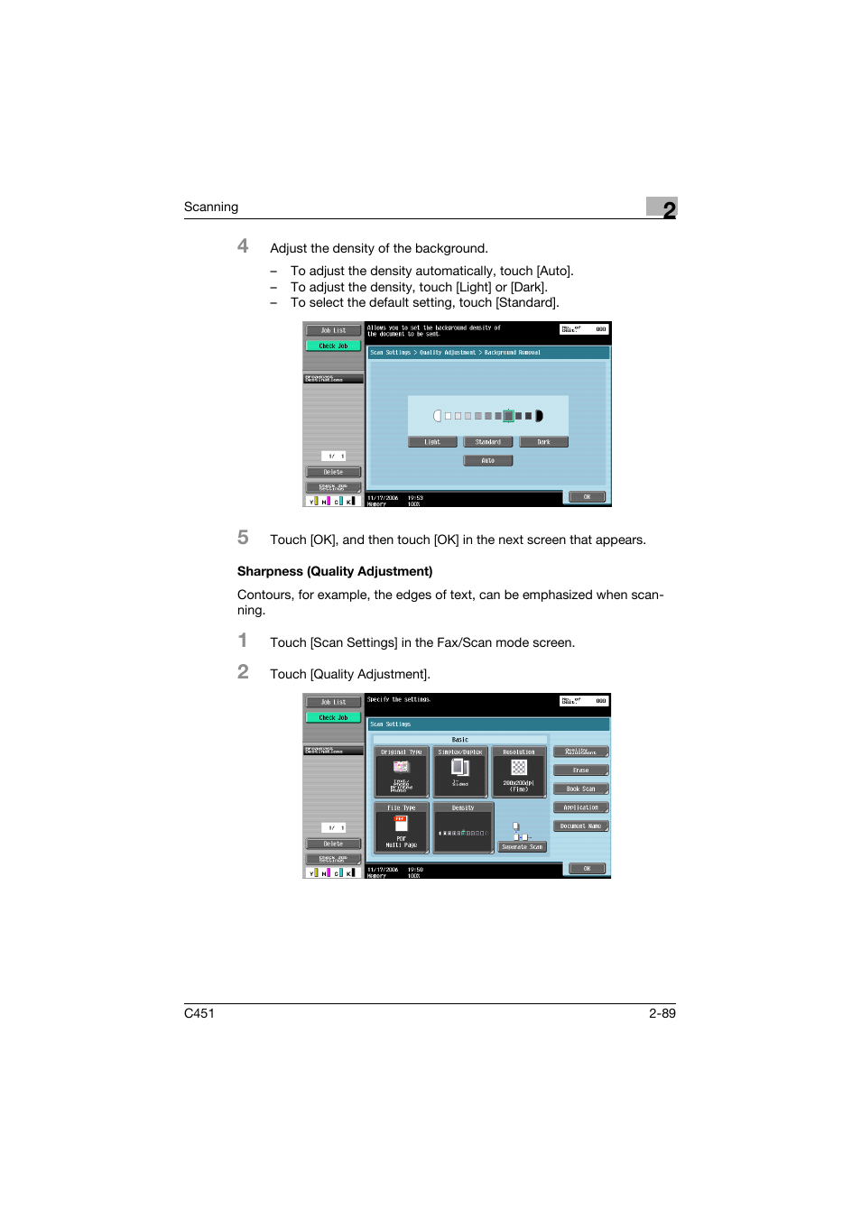 Sharpness (quality adjustment), Sharpness (quality adjustment) -89 | Konica Minolta bizhub C451 User Manual | Page 128 / 413