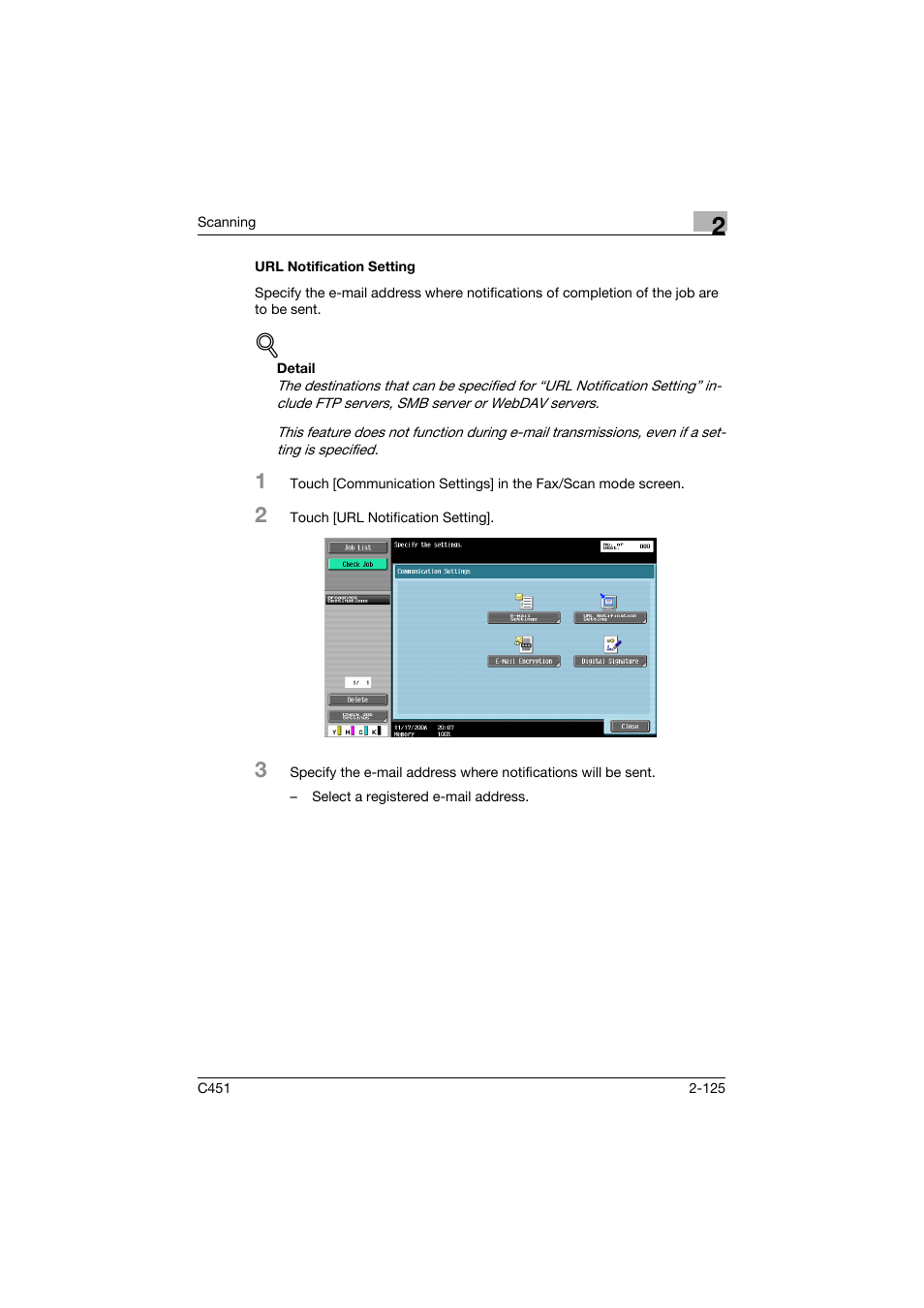 Url notification setting, Url notification setting -125, P. 2-125 | Konica Minolta bizhub C451 User Manual | Page 164 / 413