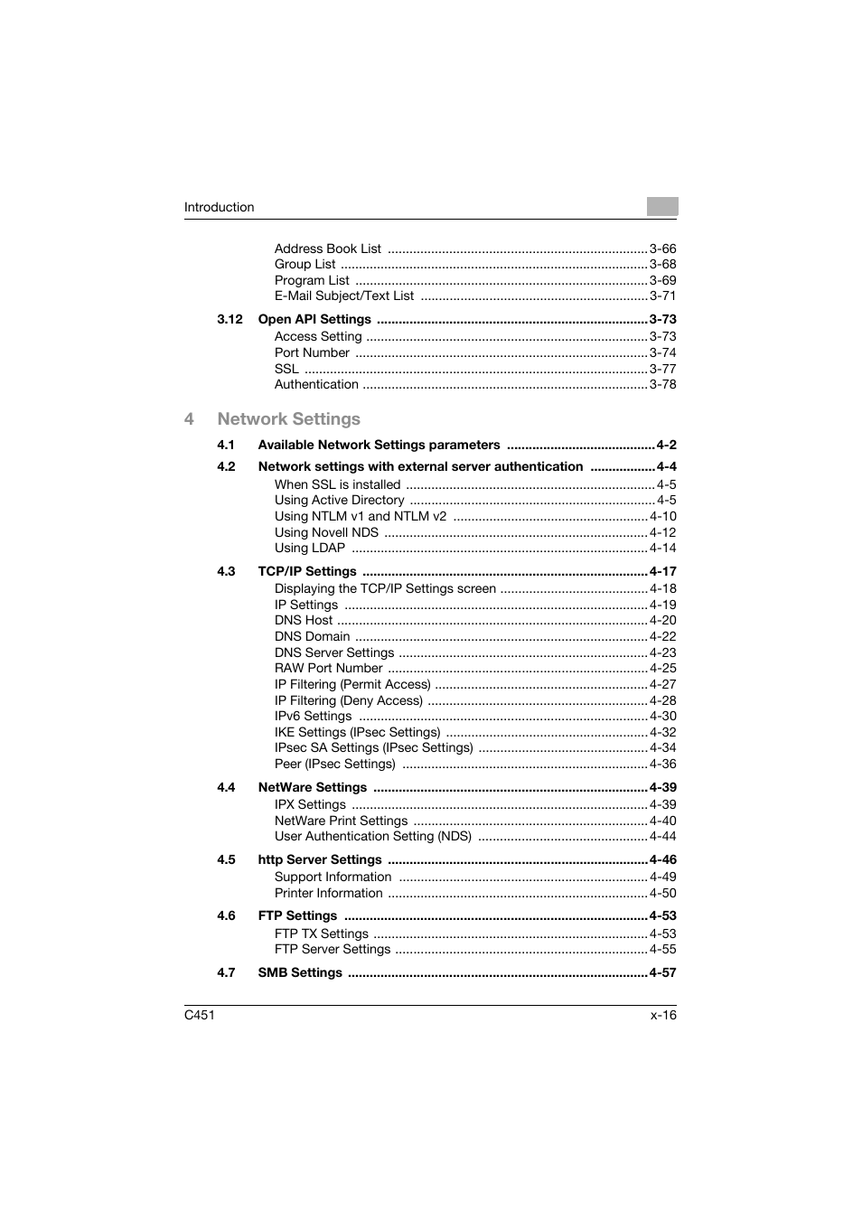 4network settings | Konica Minolta bizhub C451 User Manual | Page 17 / 413