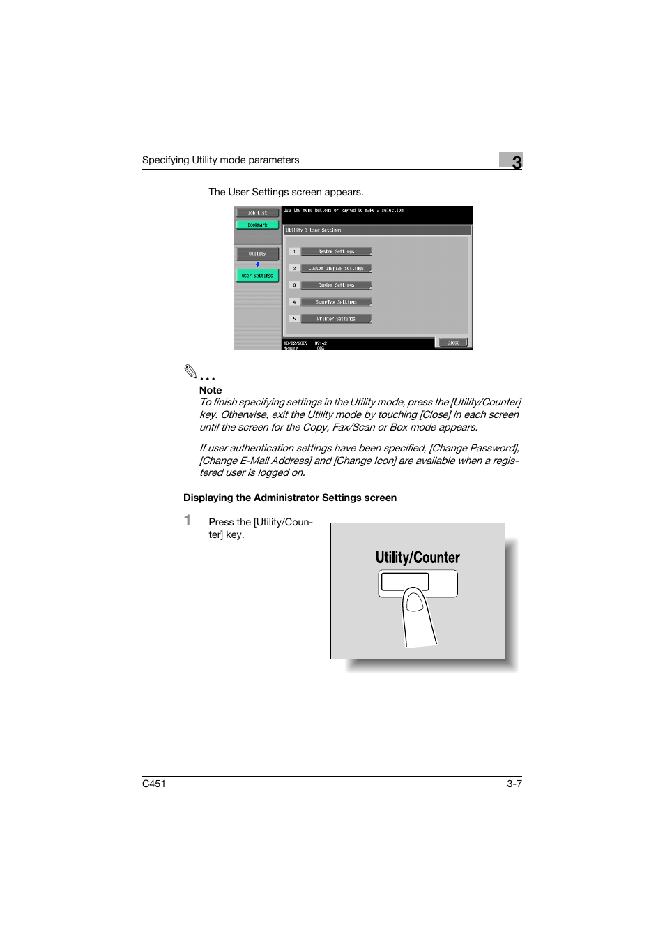 Displaying the administrator settings screen, Displaying the administrator settings screen -7 | Konica Minolta bizhub C451 User Manual | Page 173 / 413