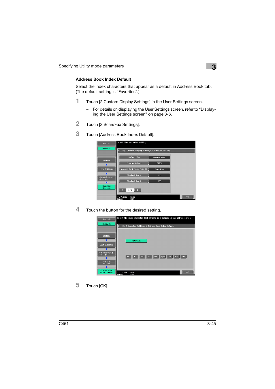 Address book index default, Address book index default -45 | Konica Minolta bizhub C451 User Manual | Page 211 / 413