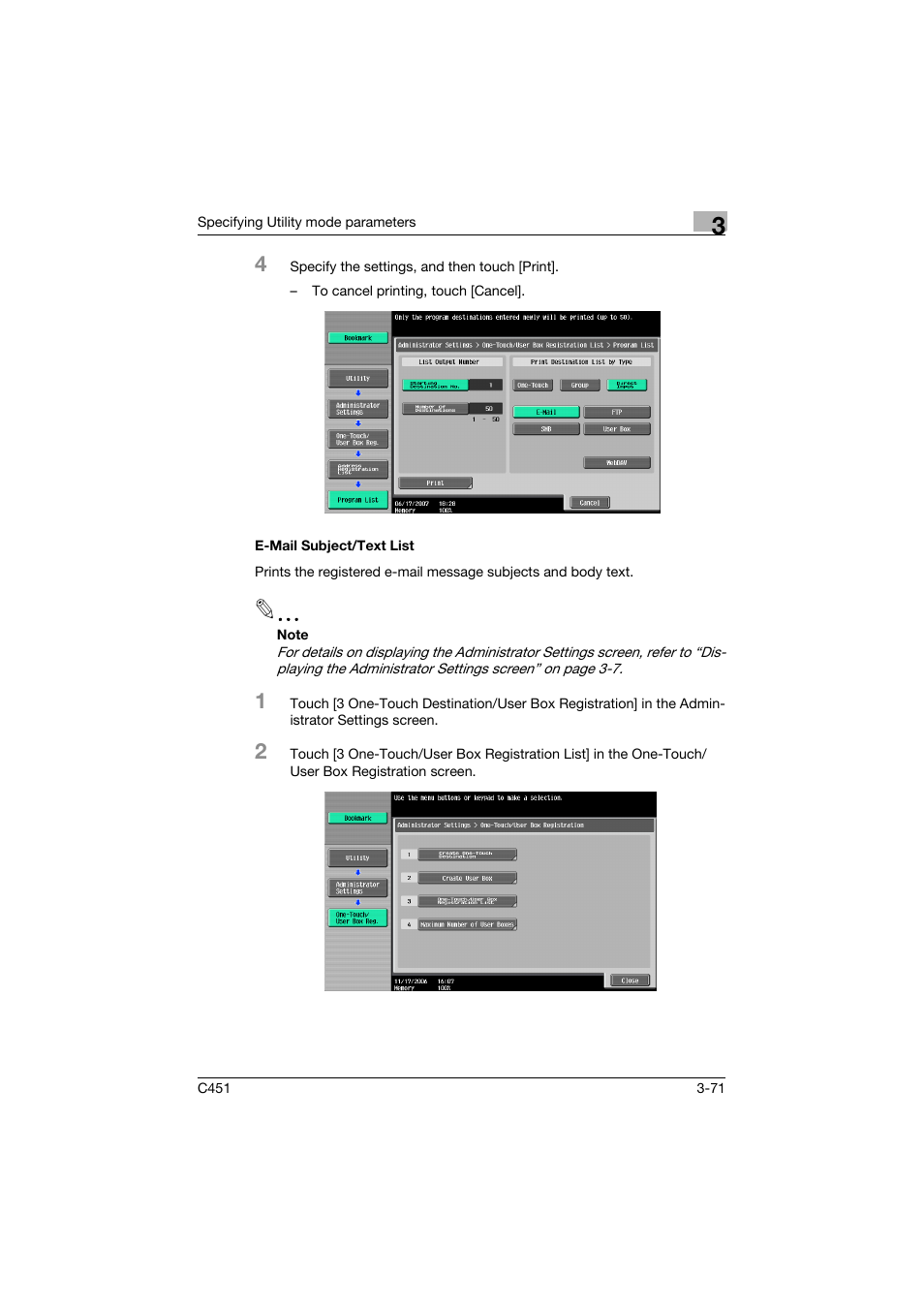 E-mail subject/text list, E-mail subject/text list -71 | Konica Minolta bizhub C451 User Manual | Page 237 / 413