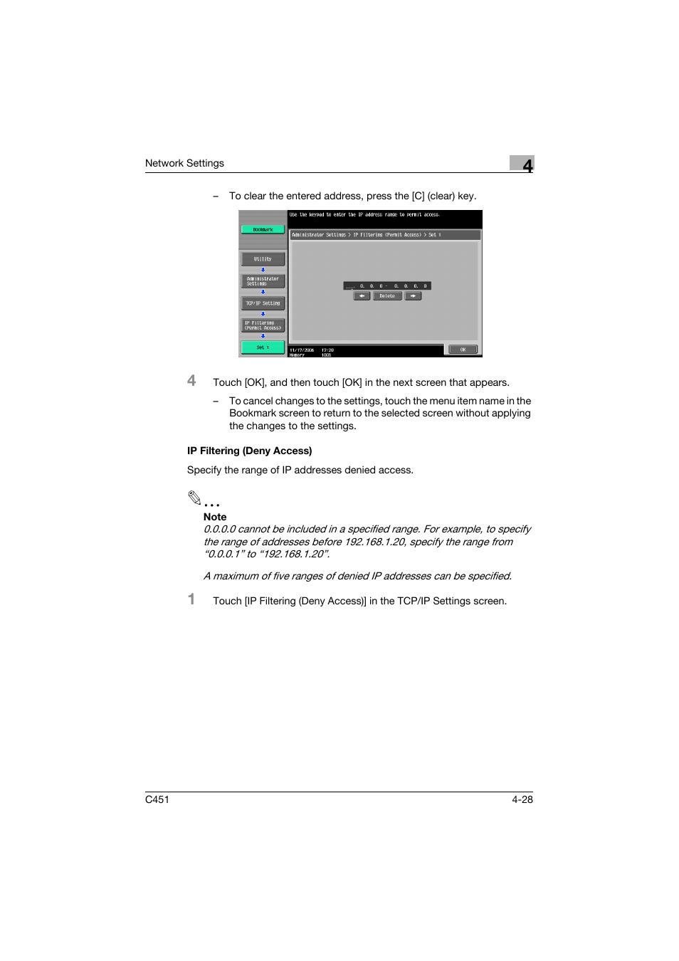 Ip filtering (deny access), Ip filtering (deny access) -28 | Konica Minolta bizhub C451 User Manual | Page 273 / 413