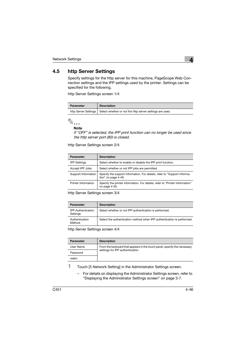 5 http server settings, Http server settings -46 | Konica Minolta bizhub C451 User Manual | Page 291 / 413