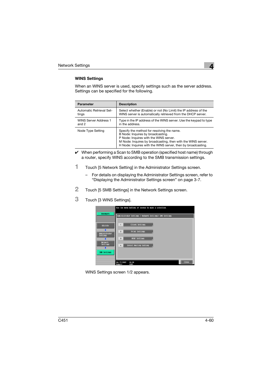 Wins settings, Wins settings -60 | Konica Minolta bizhub C451 User Manual | Page 305 / 413