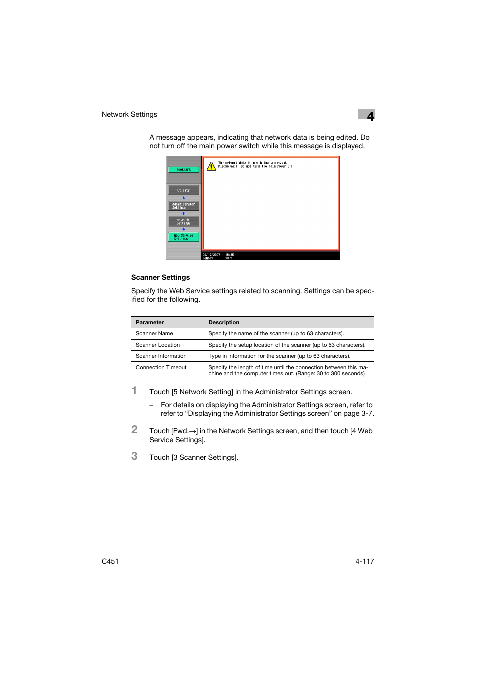 Scanner settings, Scanner settings -117 | Konica Minolta bizhub C451 User Manual | Page 362 / 413