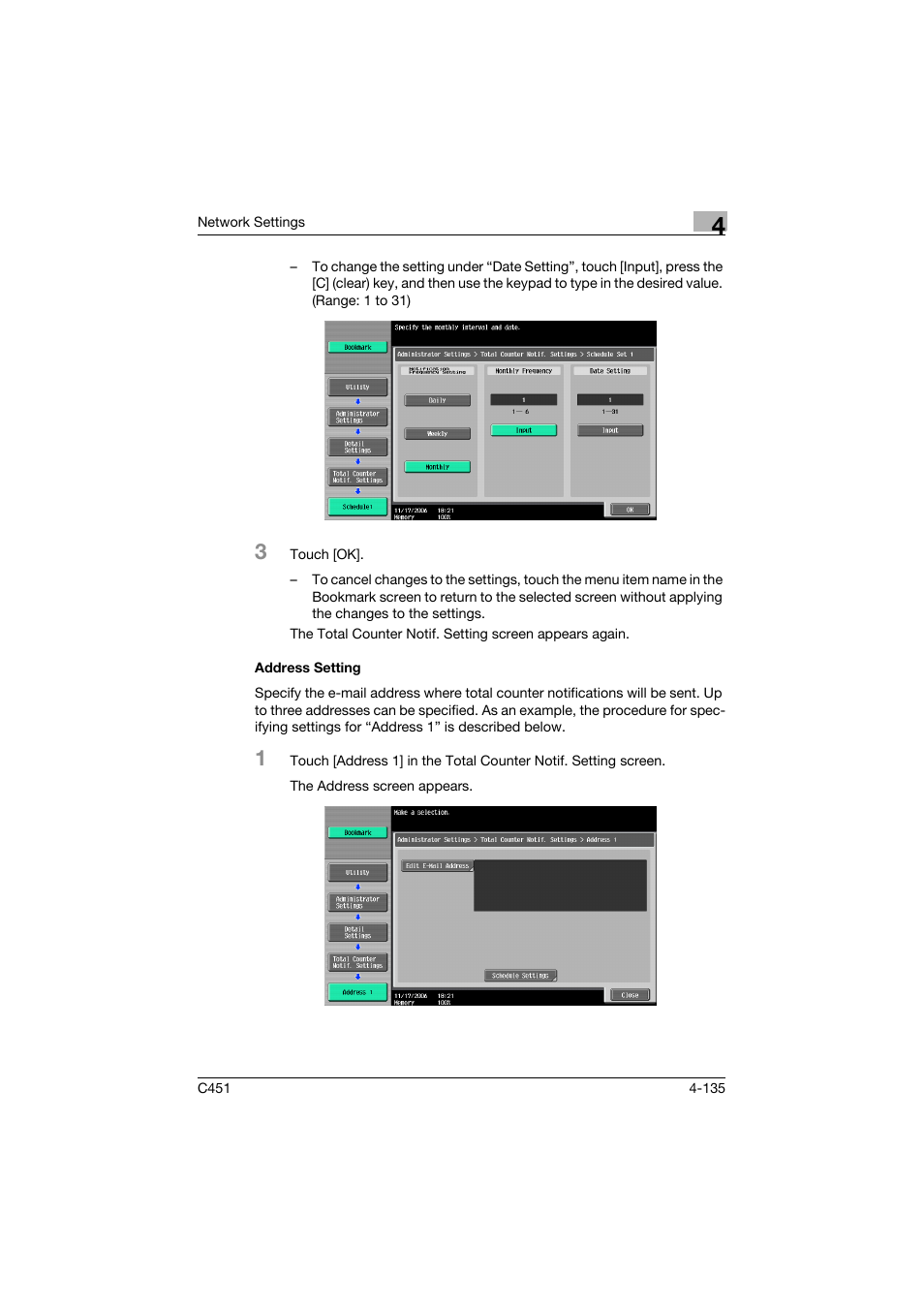 Address setting, Address setting -135 | Konica Minolta bizhub C451 User Manual | Page 380 / 413