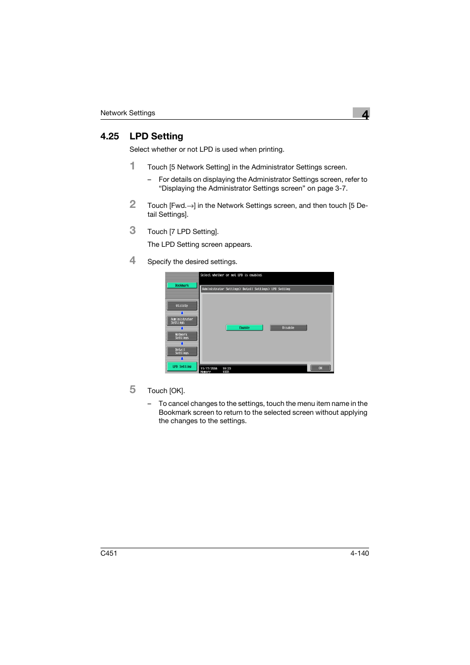 25 lpd setting, Lpd setting -140 | Konica Minolta bizhub C451 User Manual | Page 385 / 413