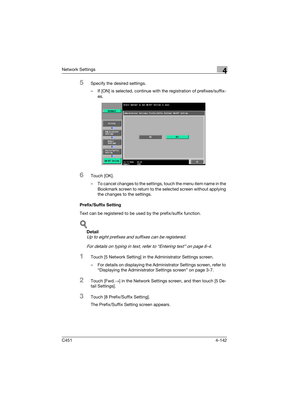 Prefix/suffix setting, Prefix/suffix setting -142 | Konica Minolta bizhub C451 User Manual | Page 387 / 413