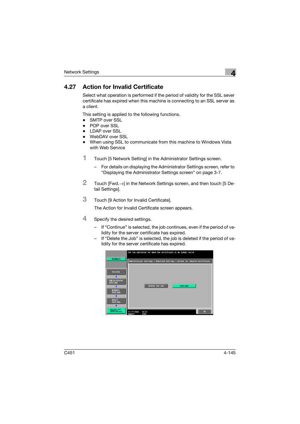 27 action for invalid certificate, Action for invalid certificate -145 | Konica Minolta bizhub C451 User Manual | Page 390 / 413