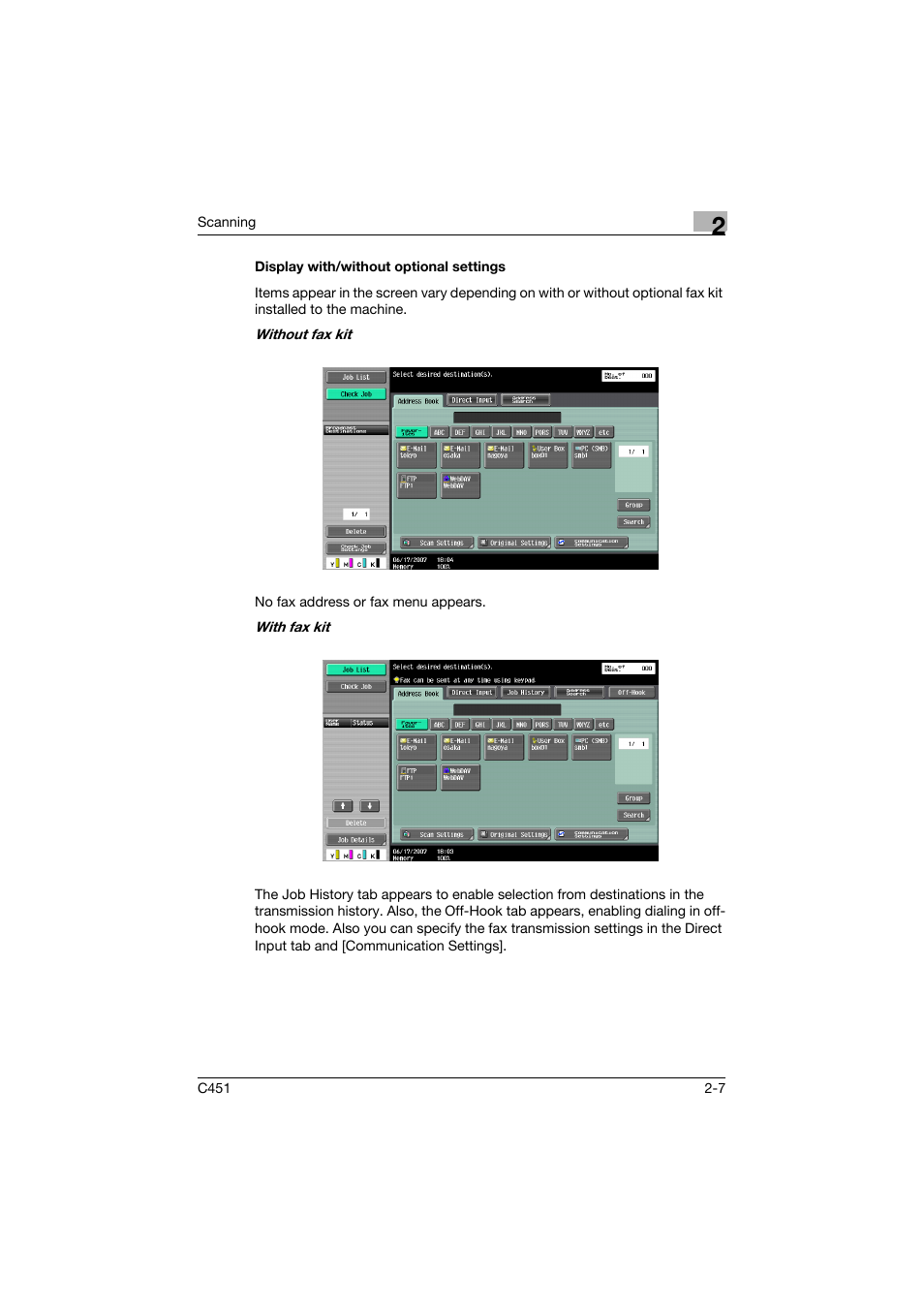 Display with/without optional settings, Display with/without optional settings -7 | Konica Minolta bizhub C451 User Manual | Page 46 / 413