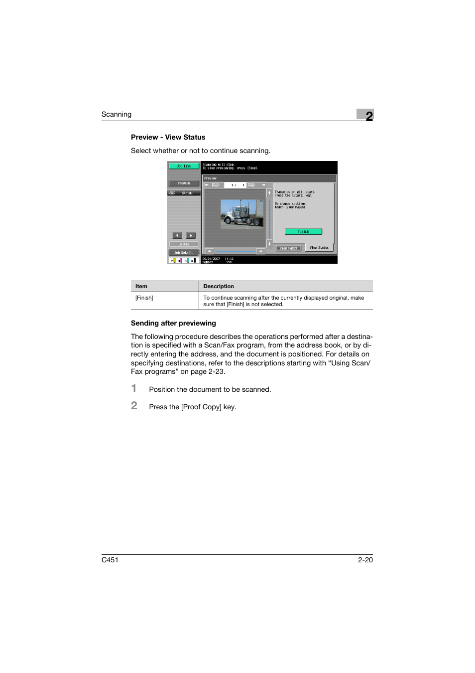 Preview - view status, Sending after previewing | Konica Minolta bizhub C451 User Manual | Page 59 / 413