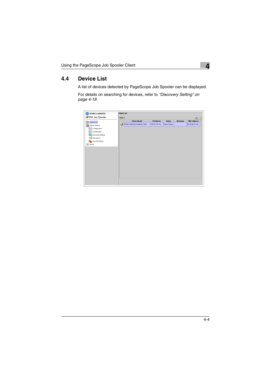 4 device list, Device list -4 | Konica Minolta PageScope Job Spooler User Manual | Page 17 / 36