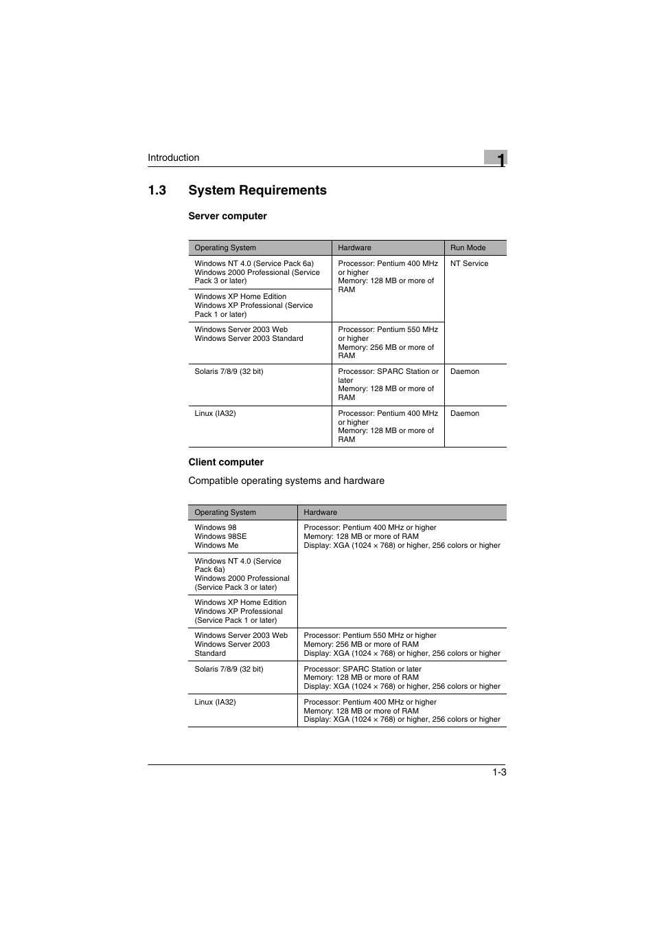 3 system requirements, Server computer, Client computer | System requirements -3, Server computer -3 client computer -3 | Konica Minolta PageScope Job Spooler User Manual | Page 6 / 36