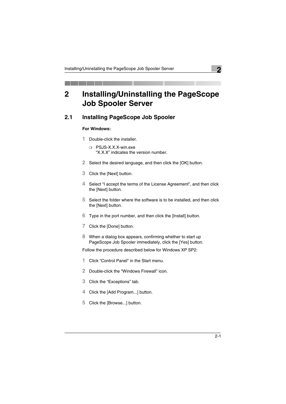 For windows, For windows: -1 | Konica Minolta PageScope Job Spooler User Manual | Page 8 / 36