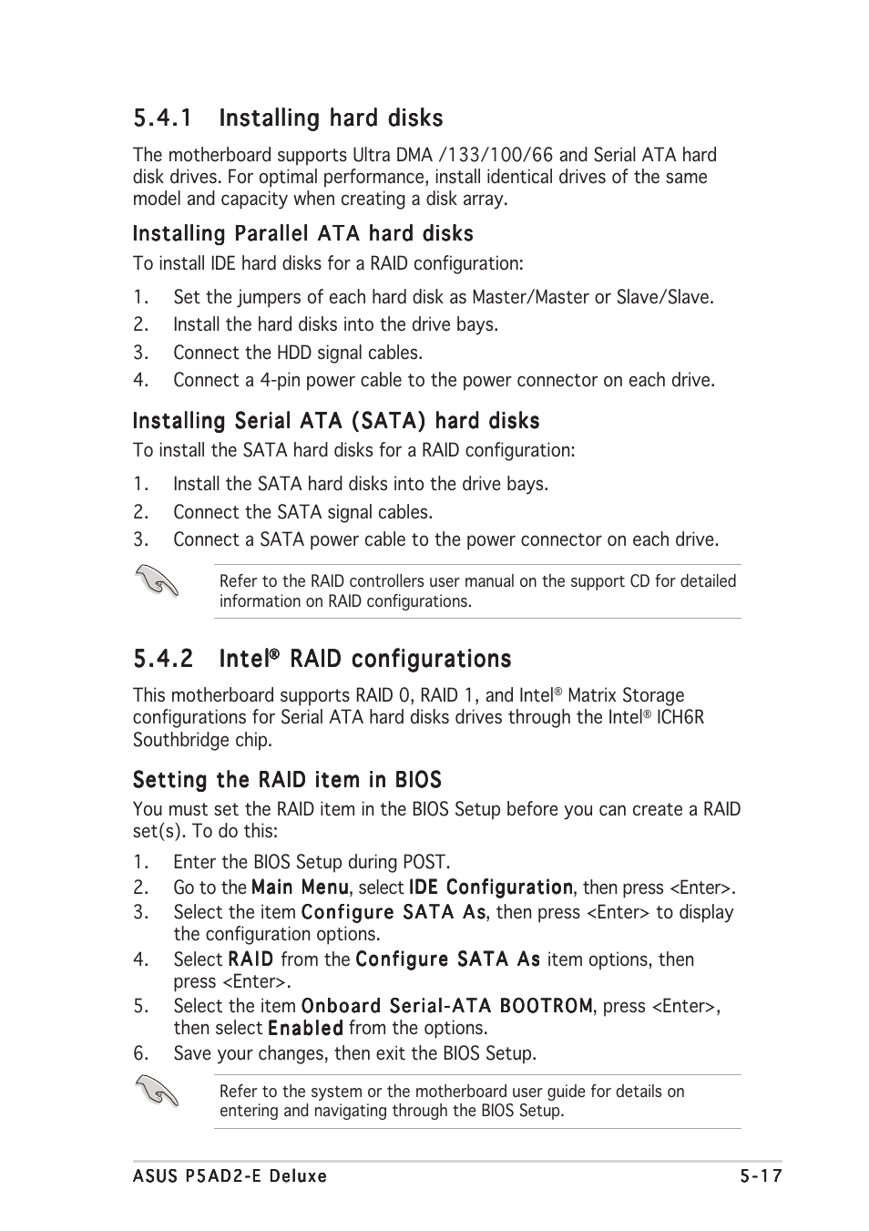 2 intel intel intel intel intel, Raid configurations | Asus P5AD2-E Deluxe User Manual | Page 131 / 150