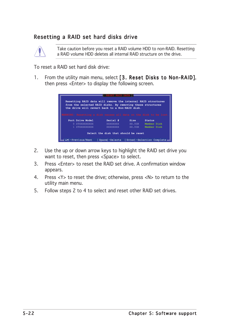 Resetting a raid set hard disks drive | Asus P5AD2-E Deluxe User Manual | Page 136 / 150