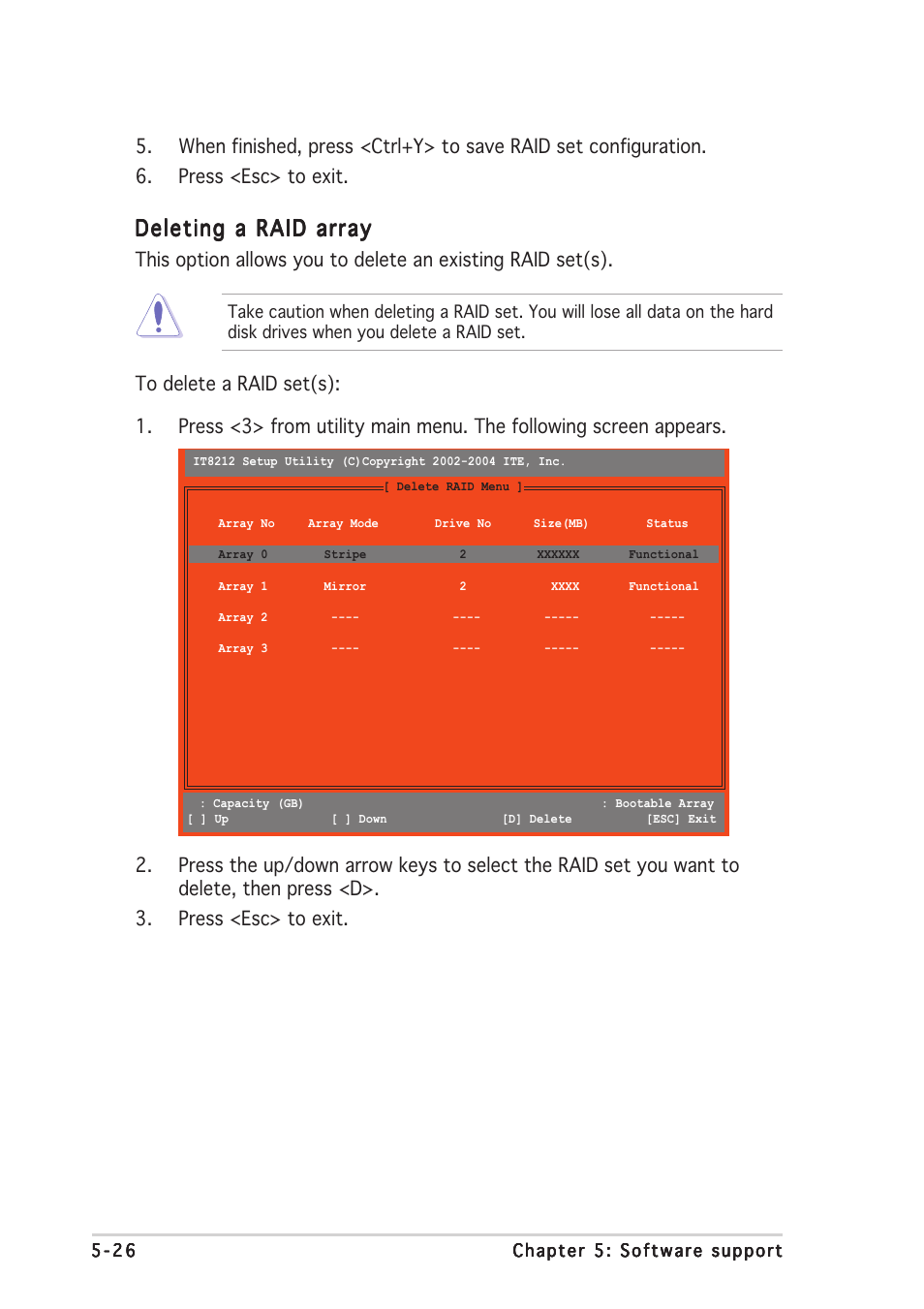 Deleting a raid array | Asus P5AD2-E Deluxe User Manual | Page 140 / 150