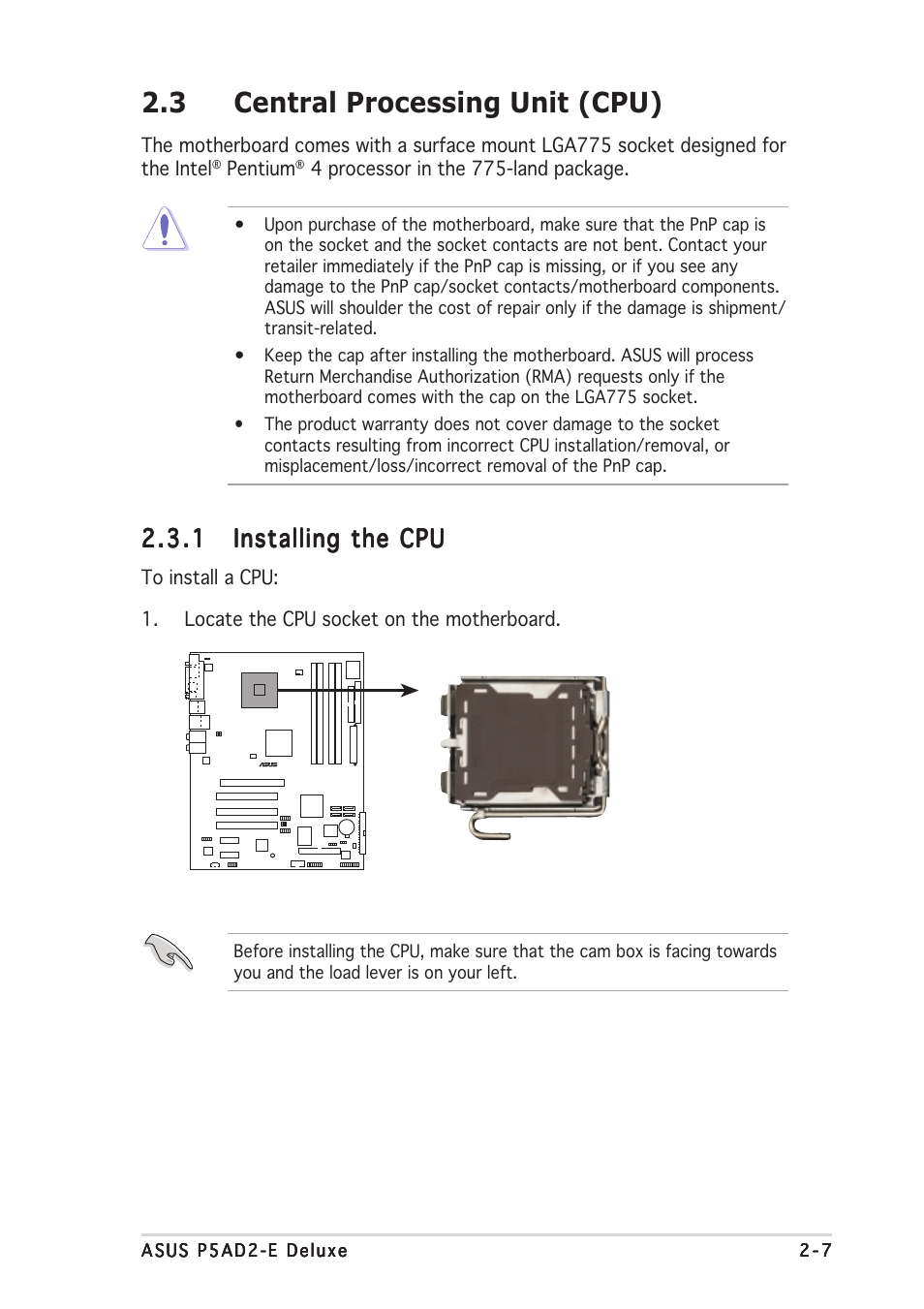 3 central processing unit (cpu) | Asus P5AD2-E Deluxe User Manual | Page 29 / 150