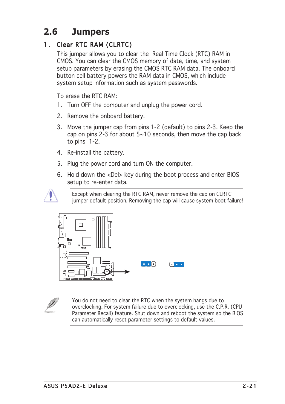 6 jumpers | Asus P5AD2-E Deluxe User Manual | Page 43 / 150