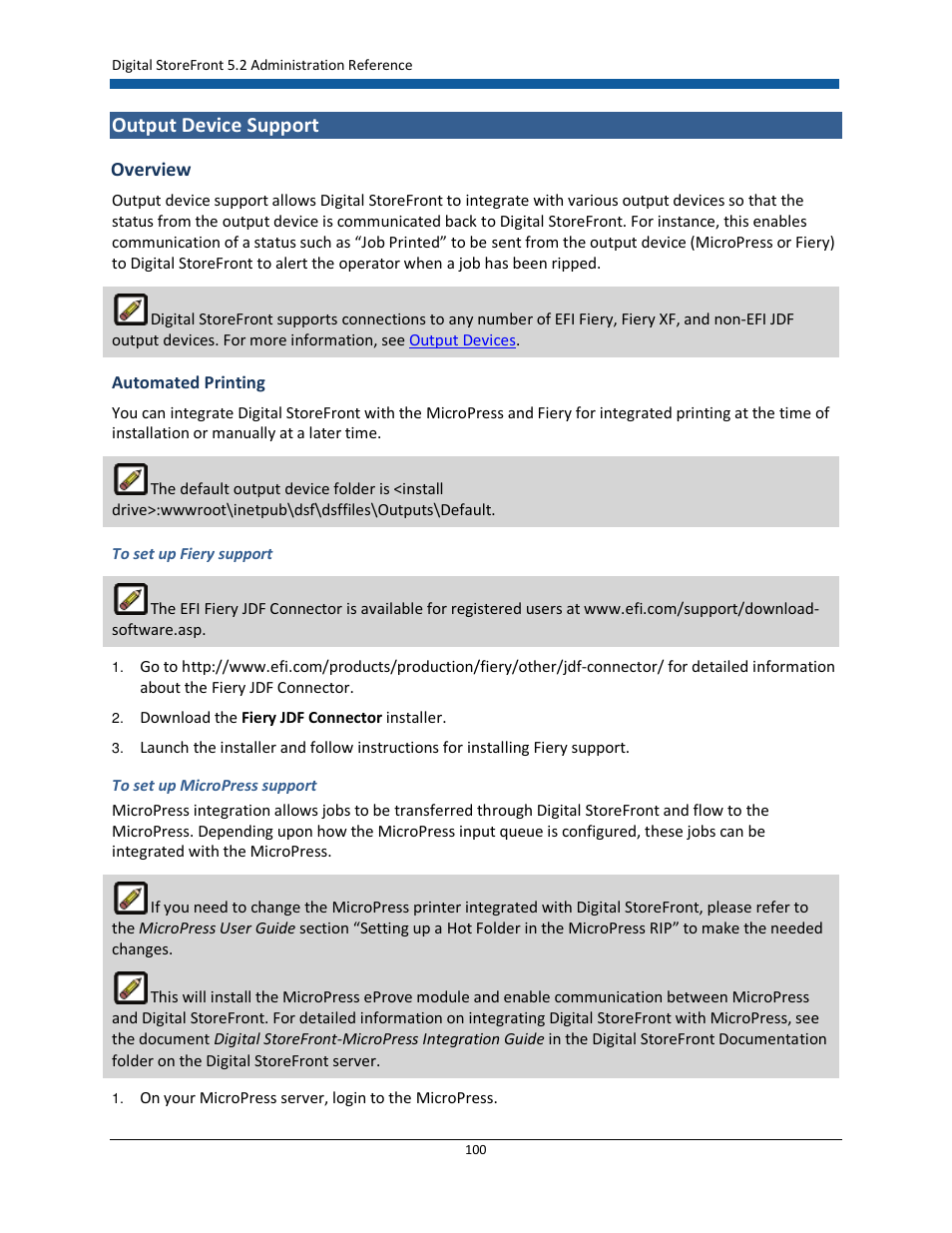 Output device support | Konica Minolta Digital StoreFront User Manual | Page 100 / 532