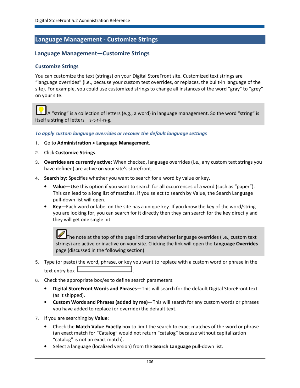 Language management - customize strings | Konica Minolta Digital StoreFront User Manual | Page 106 / 532