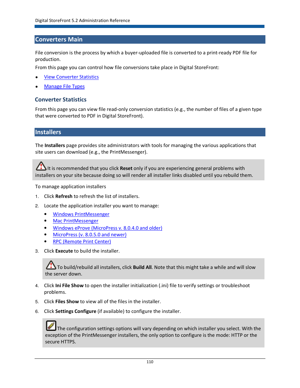 Converters main, Installers | Konica Minolta Digital StoreFront User Manual | Page 110 / 532