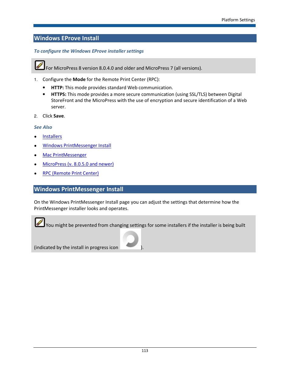 Windows eprove install, Windows printmessenger install | Konica Minolta Digital StoreFront User Manual | Page 113 / 532