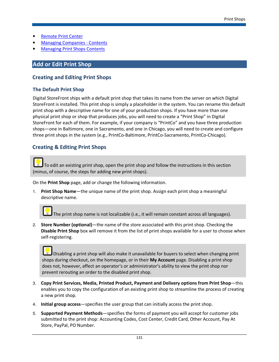 Add or edit print shop | Konica Minolta Digital StoreFront User Manual | Page 131 / 532